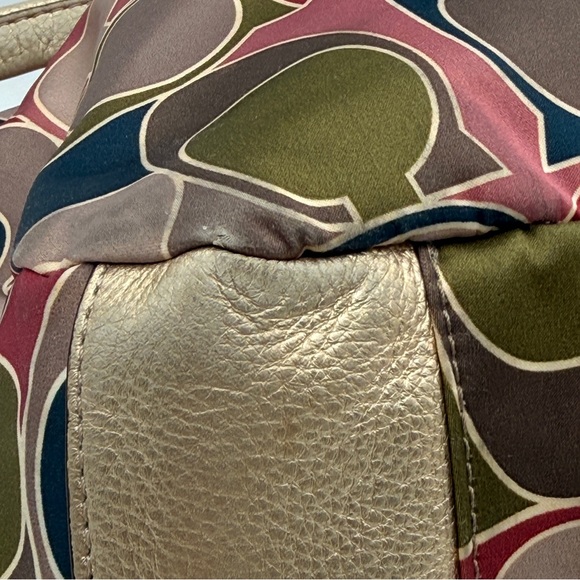 Coach Signature Multi-Color Satin Tote Bag with Metallic Gold Trim Shoulder Bag - Picture 10 of 16